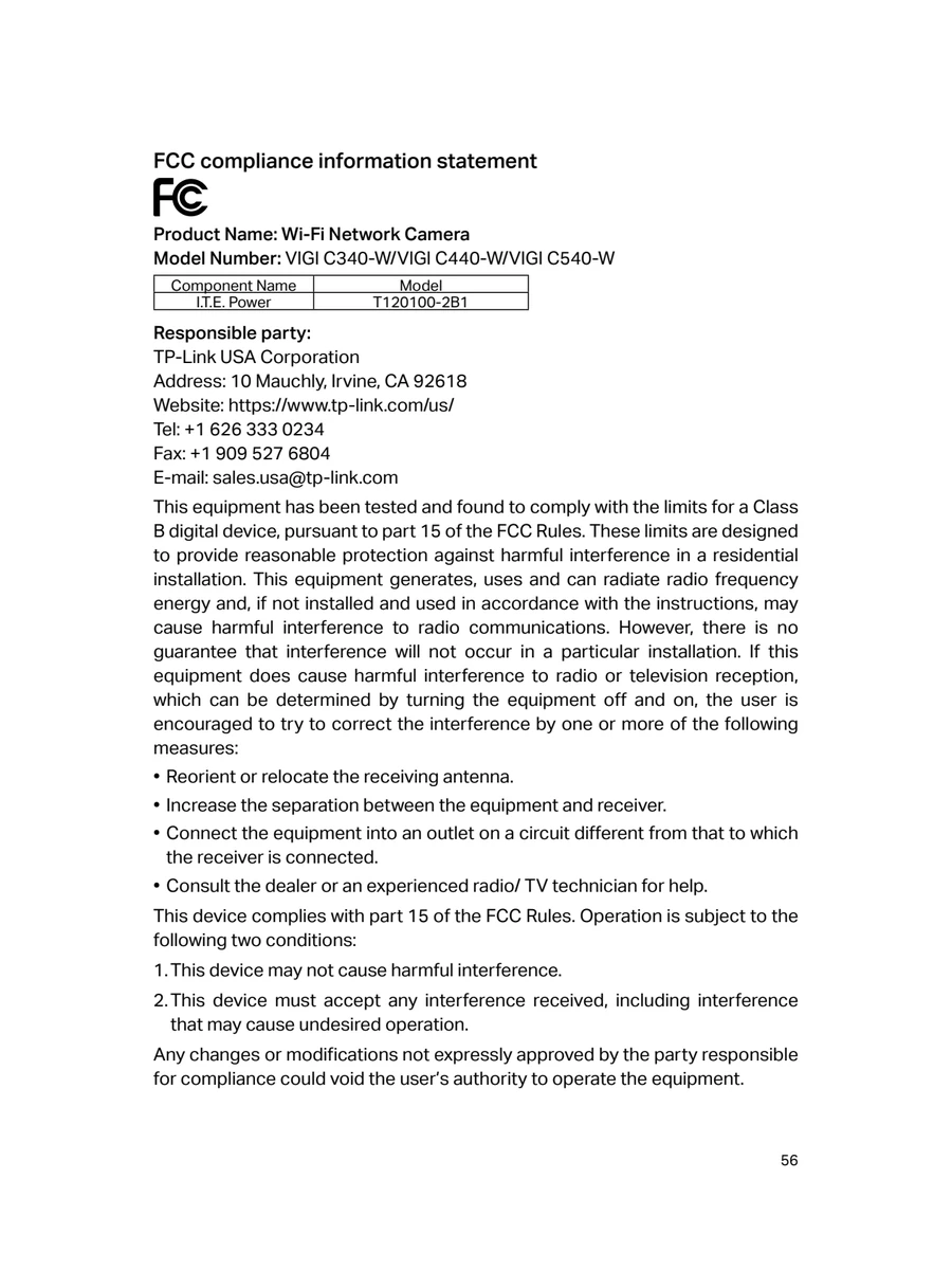 Reference sample, not a SmileStar certificate: FCC Documentation