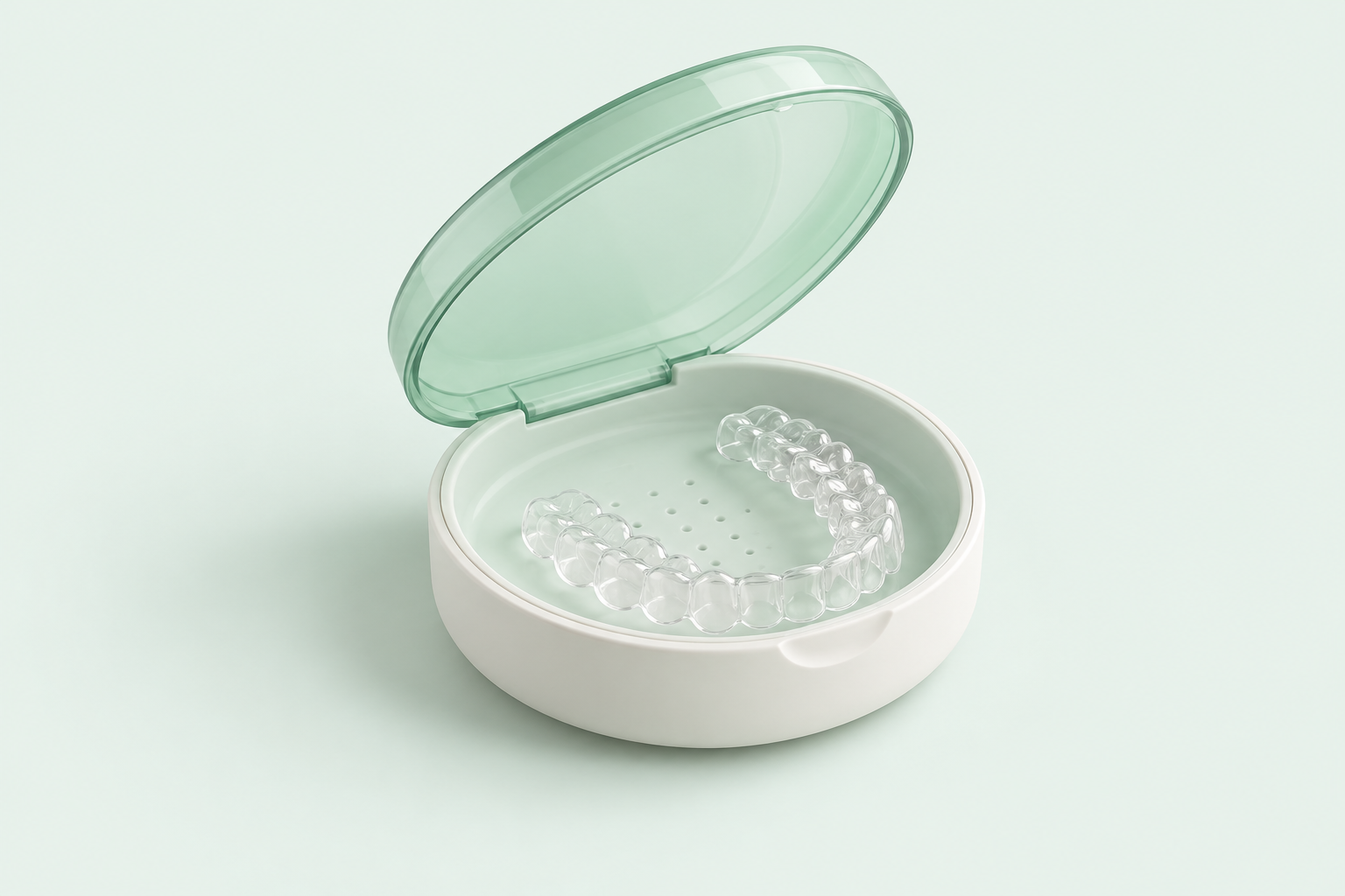 Open retainer case with clear aligners